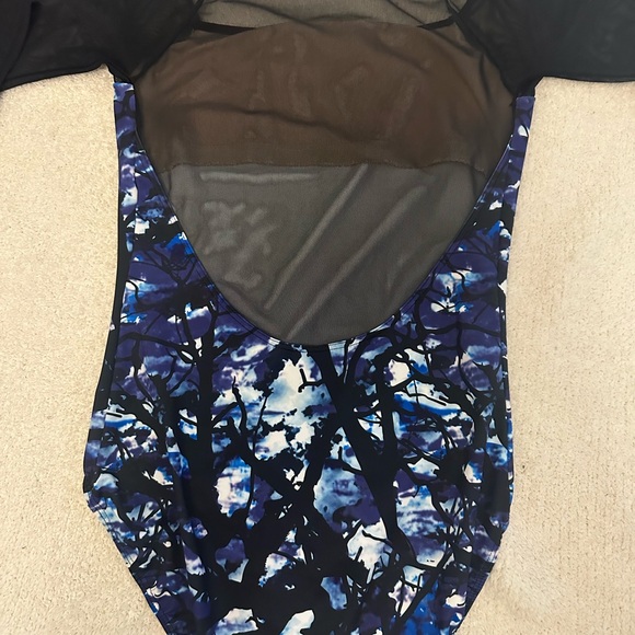 Balera Blue and Black Mesh Sleeve Leotard - Picture 3 of 3